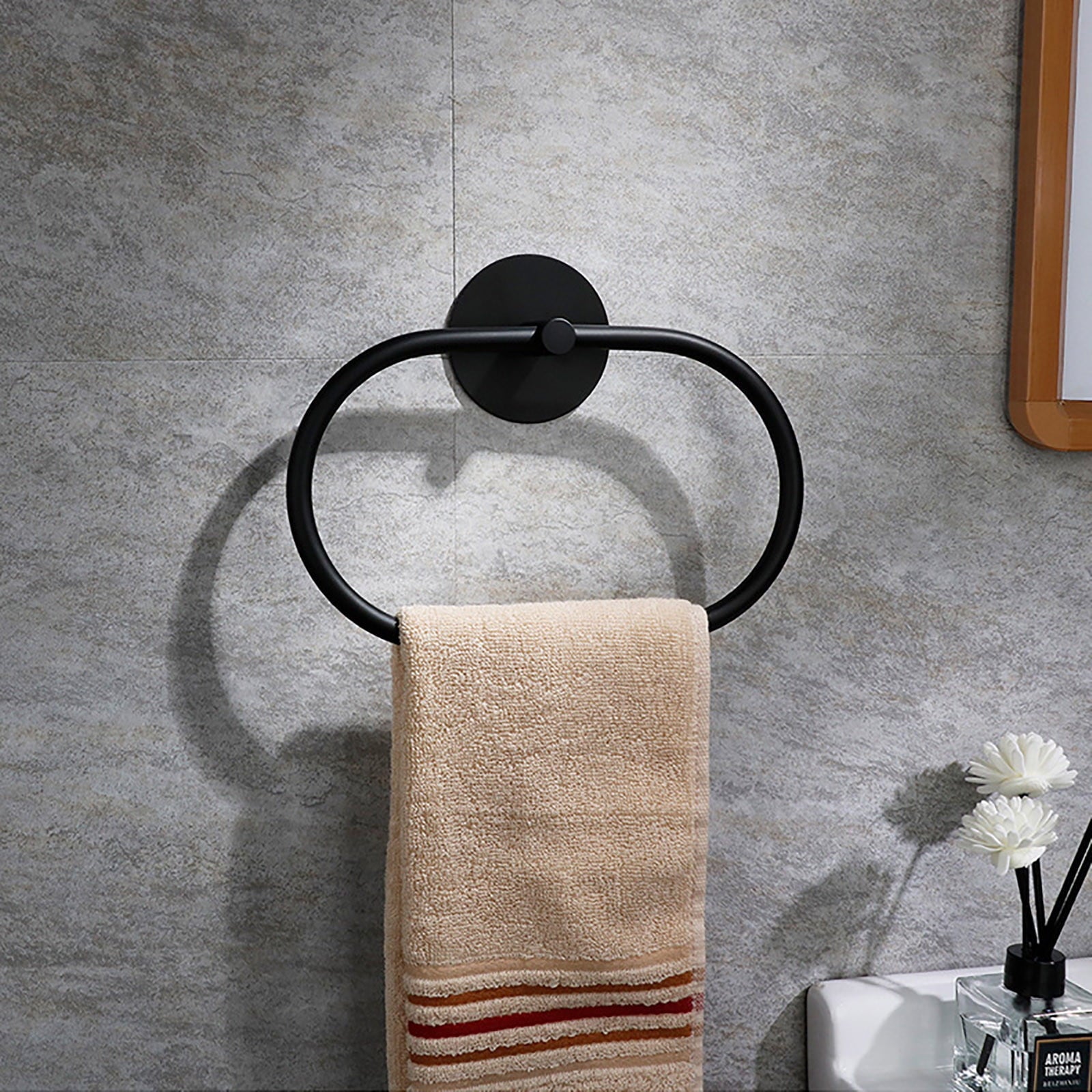 Bathroom Towel Ring Bathroom Towel Rack Adhesive Hand Towels Holder Towel Hanger Black V324-JWTCTOWLRACK-OVBK