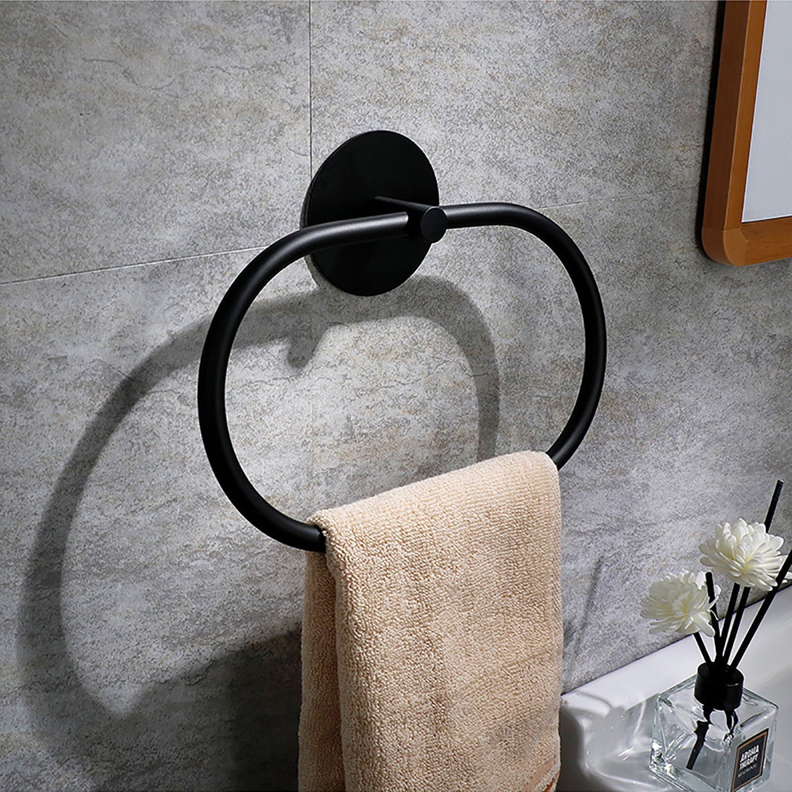 Bathroom Towel Ring Bathroom Towel Rack Adhesive Hand Towels Holder Towel Hanger Black V324-JWTCTOWLRACK-OVBK