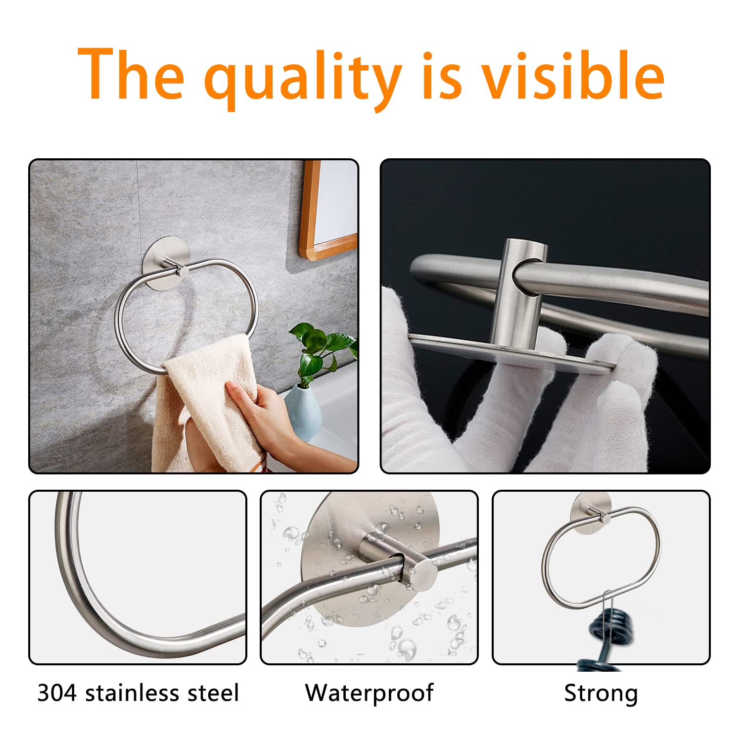 Bathroom Towel Ring Bathroom Towel Rack Adhesive Hand Towels Holder Towel Hanger Silver V324-JWTCTOWLRACK-OVSI