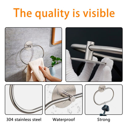 Bathroom Towel Ring Bathroom Towel Rack Adhesive Hand Towels Holder Towel Hanger Silver V324-JWTCTOWLRACK-OVSI