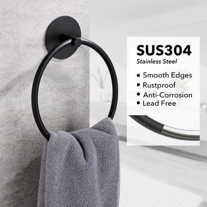 Bathroom Towel Ring Bathroom Towel Rack Adhesive Hand Towels Holder Towel Hanger Round Black V324-JWTCTOWLRACK-RDBK