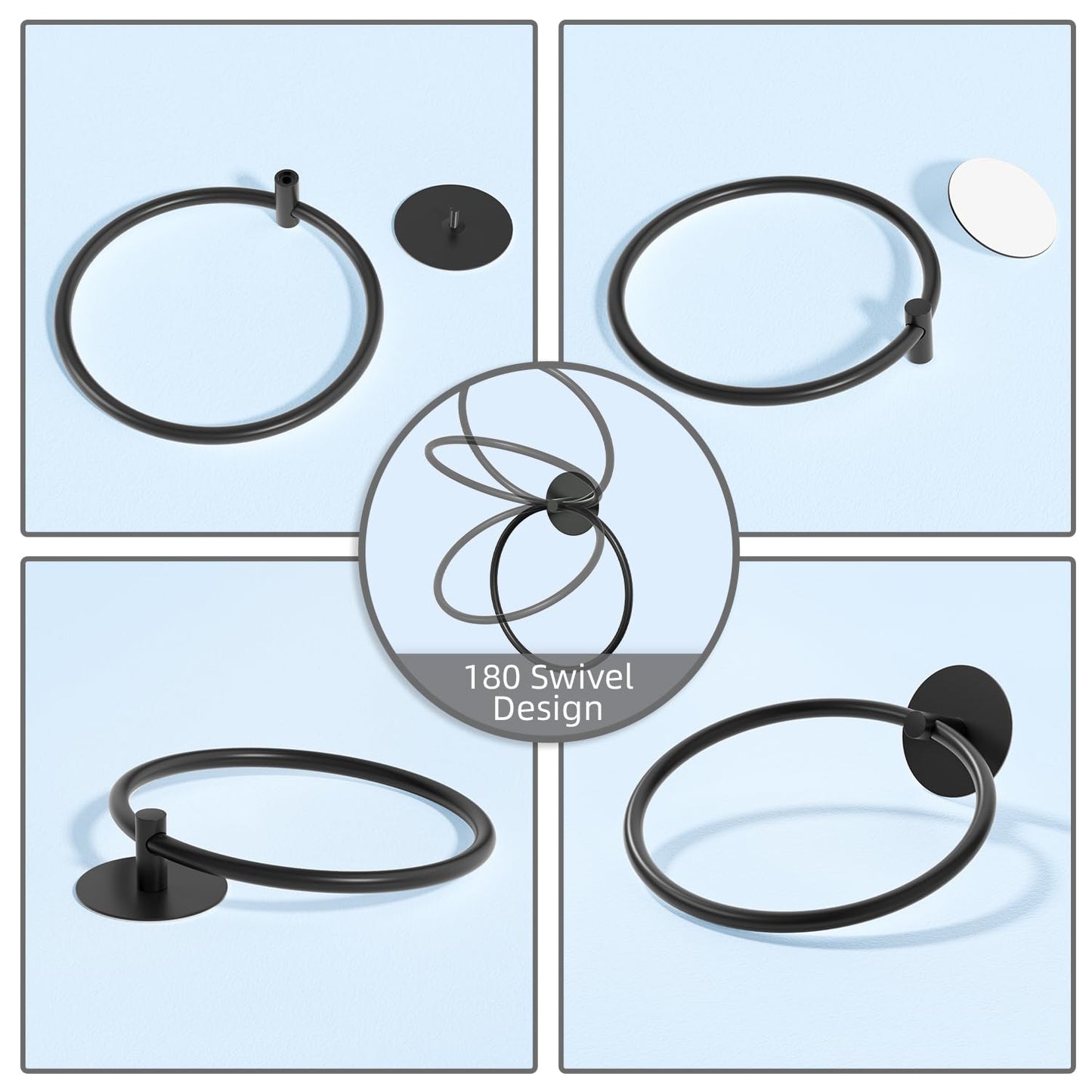 Bathroom Towel Ring Bathroom Towel Rack Adhesive Hand Towels Holder Towel Hanger Round Black V324-JWTCTOWLRACK-RDBK