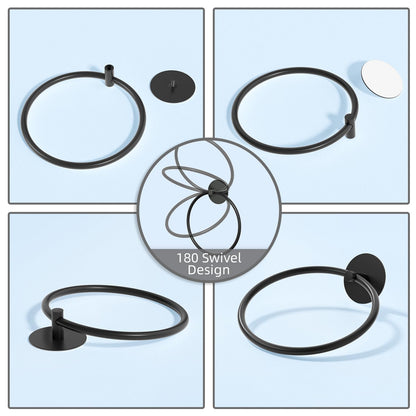 Bathroom Towel Ring Bathroom Towel Rack Adhesive Hand Towels Holder Towel Hanger Round Black V324-JWTCTOWLRACK-RDBK