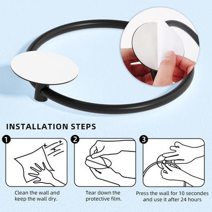 Bathroom Towel Ring Bathroom Towel Rack Adhesive Hand Towels Holder Towel Hanger Round Black V324-JWTCTOWLRACK-RDBK