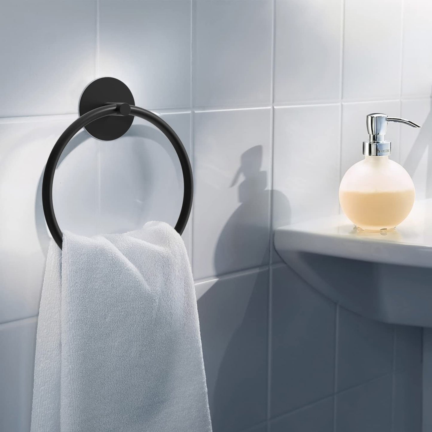 Bathroom Towel Ring Bathroom Towel Rack Adhesive Hand Towels Holder Towel Hanger Round Black V324-JWTCTOWLRACK-RDBK