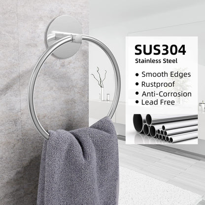 Bathroom Towel Ring Bathroom Towel Rack Adhesive Hand Towels Holder Towel Hanger Round Silver V324-JWTCTOWLRACK-RDSI