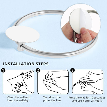 Bathroom Towel Ring Bathroom Towel Rack Adhesive Hand Towels Holder Towel Hanger Round Silver V324-JWTCTOWLRACK-RDSI