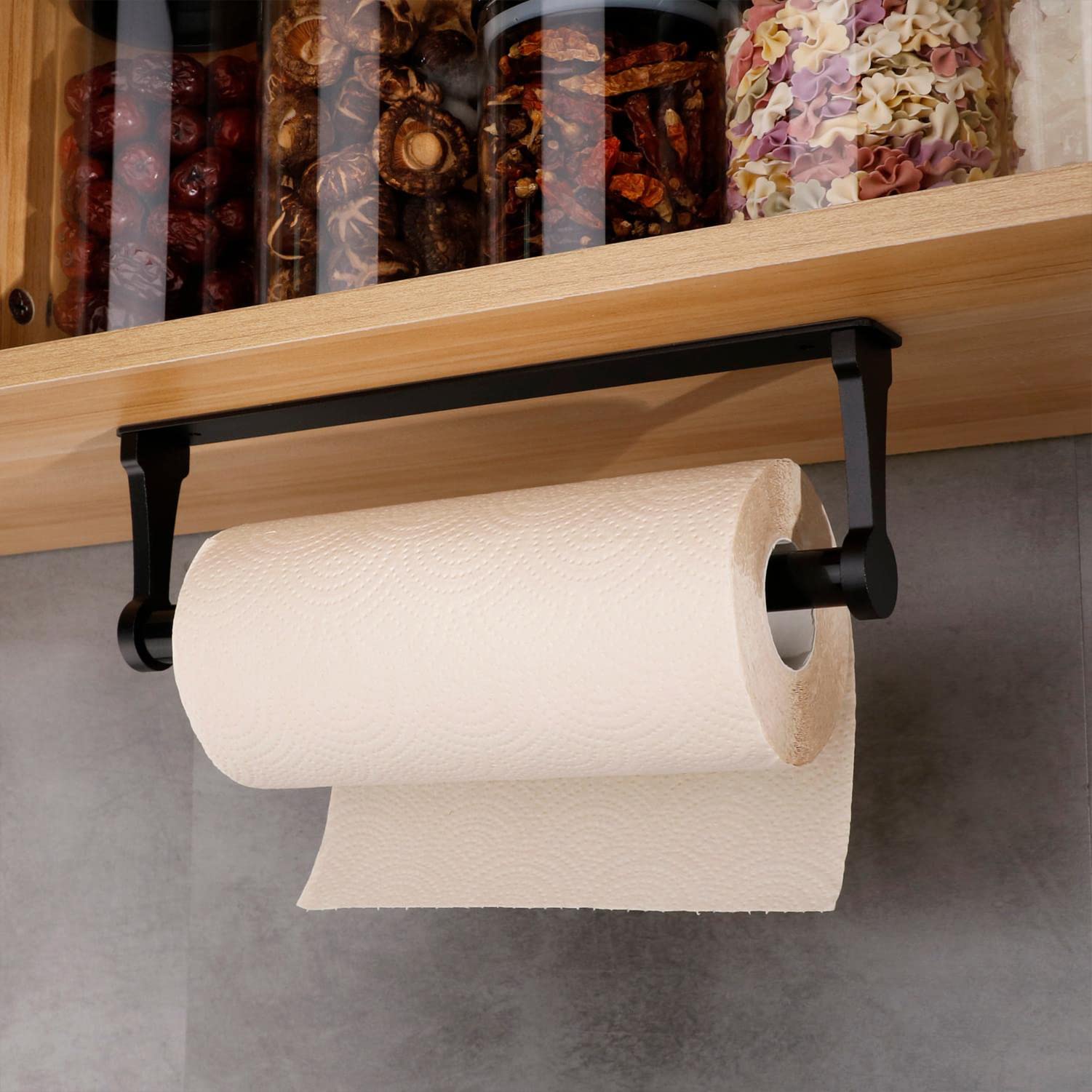Kitchen Paper Holder Under Cabinet Screw Wall Mount Adhesive Paper Towel Holder Rectangle Black V324-JWTPAPRACK-C8BK