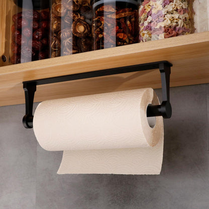 Kitchen Paper Holder Under Cabinet Screw Wall Mount Adhesive Paper Towel Holder Rectangle Black V324-JWTPAPRACK-C8BK