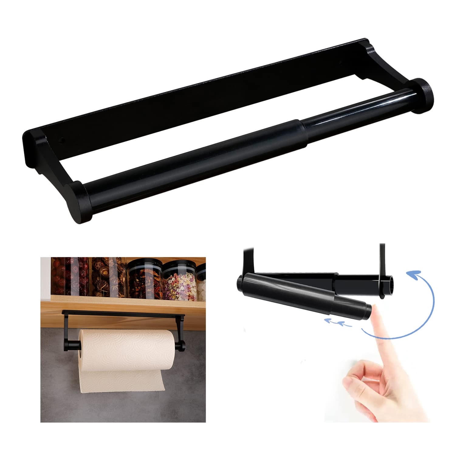 Kitchen Paper Holder Under Cabinet Screw Wall Mount Adhesive Paper Towel Holder Rectangle Black V324-JWTPAPRACK-C8BK