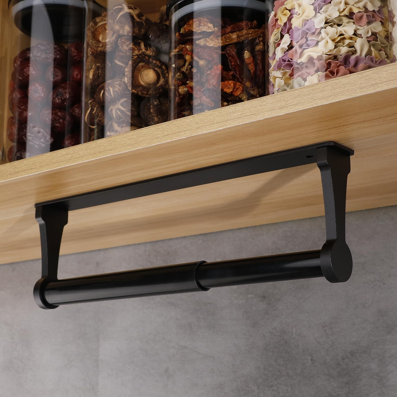 Kitchen Paper Holder Under Cabinet Screw Wall Mount Adhesive Paper Towel Holder Rectangle Black V324-JWTPAPRACK-C8BK