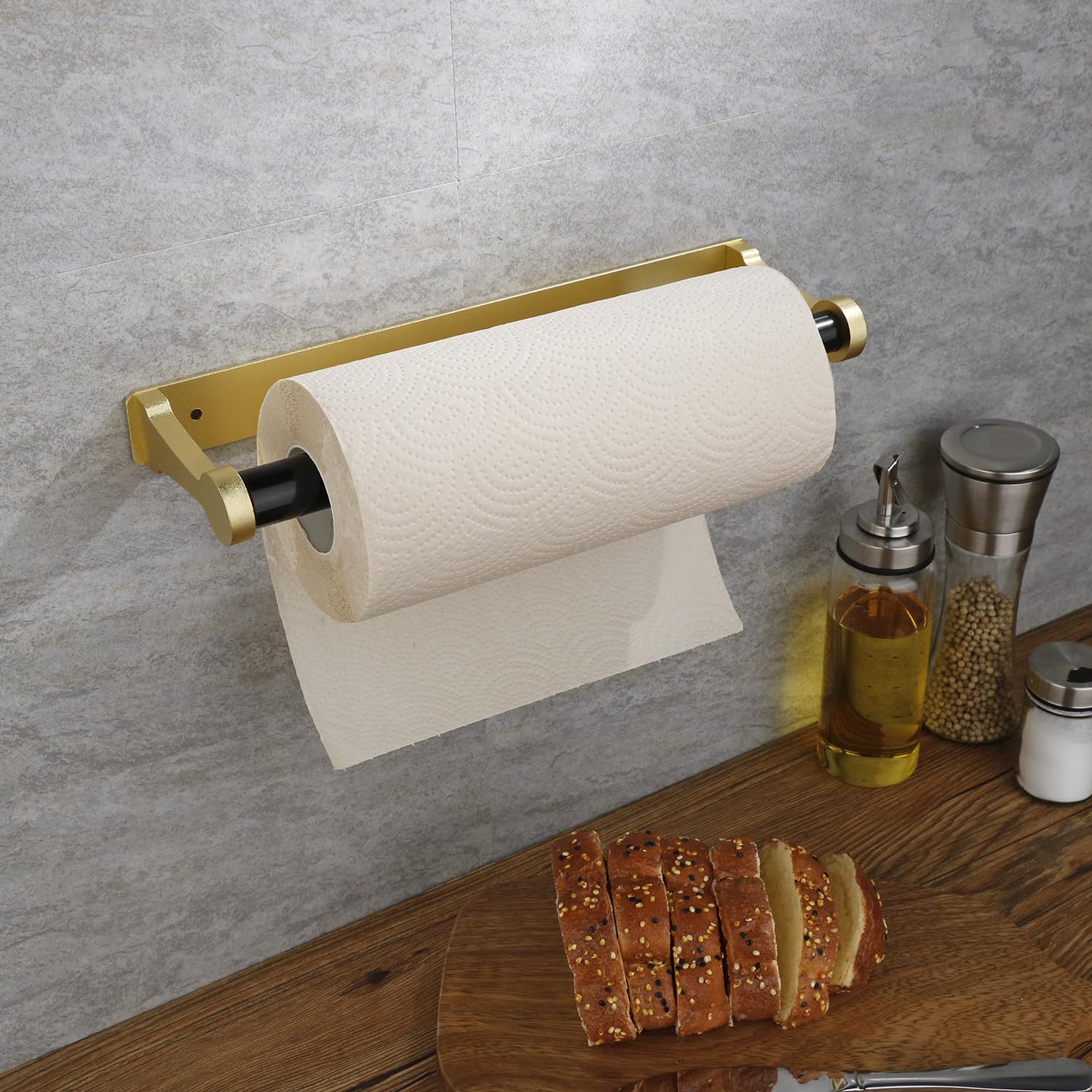 Kitchen Paper Holder Under Cabinet Screw Wall Mount Adhesive Paper Towel Holder Rectangle Gold V324-JWTPAPRACK-C8GD