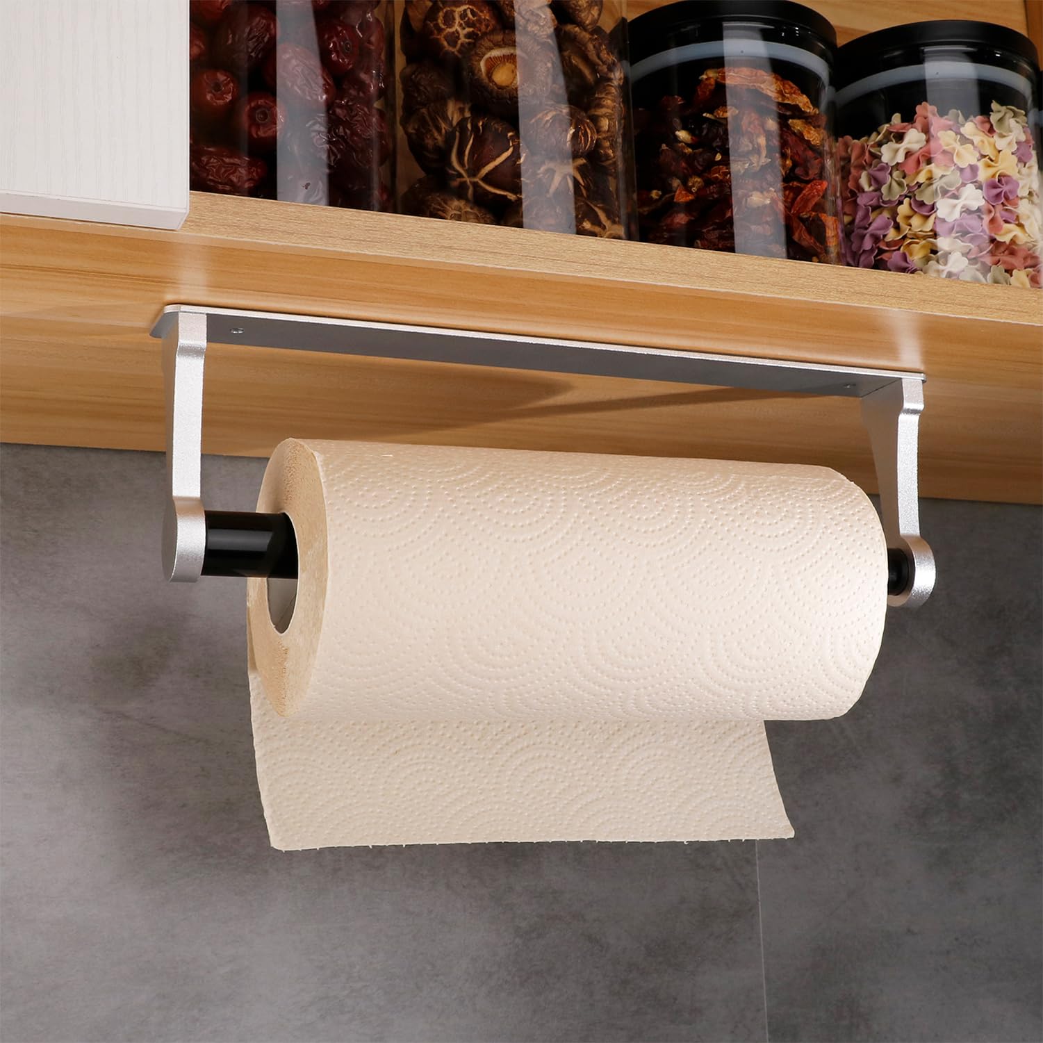 Kitchen Paper Holder Under Cabinet Screw Wall Mount Adhesive Paper Towel Holder Rectangle Silver V324-JWTPAPRACK-C8SIL