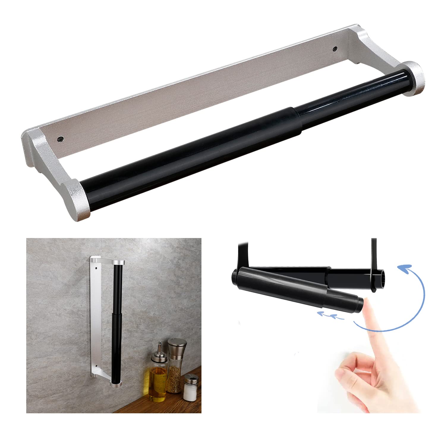Kitchen Paper Holder Under Cabinet Screw Wall Mount Adhesive Paper Towel Holder Rectangle Silver V324-JWTPAPRACK-C8SIL