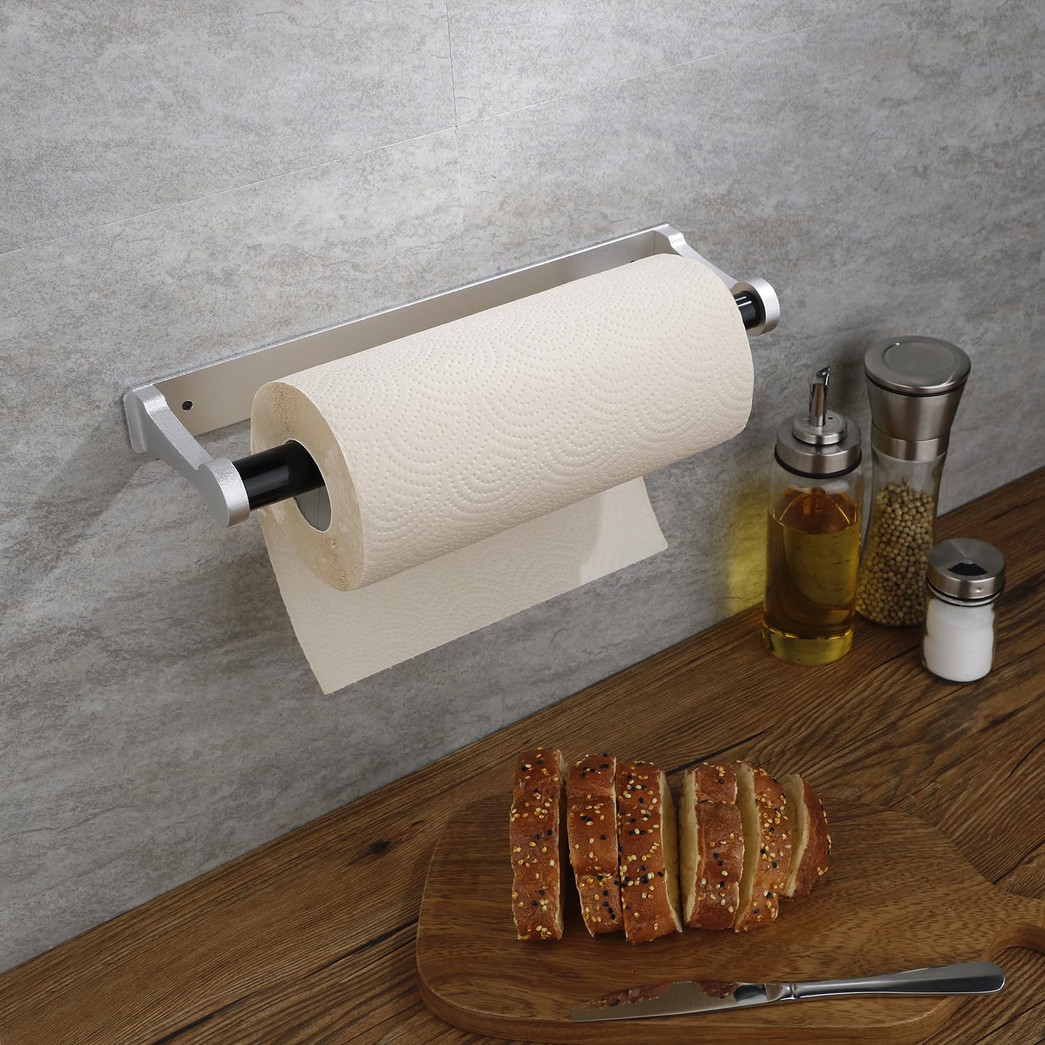 Kitchen Paper Holder Under Cabinet Screw Wall Mount Adhesive Paper Towel Holder Rectangle Silver V324-JWTPAPRACK-C8SIL