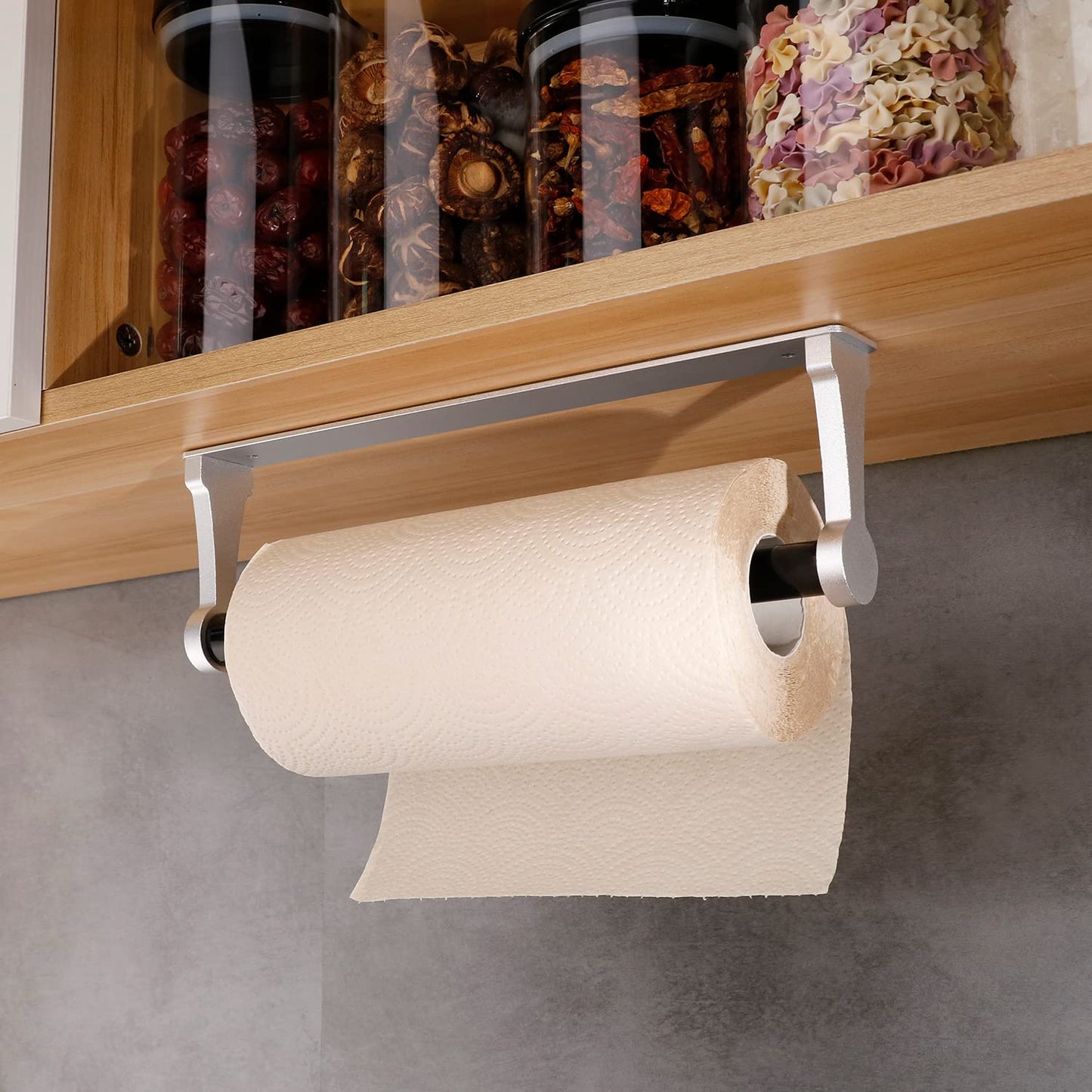 Kitchen Paper Holder Under Cabinet Screw Wall Mount Adhesive Paper Towel Holder Rectangle Silver V324-JWTPAPRACK-C8SIL
