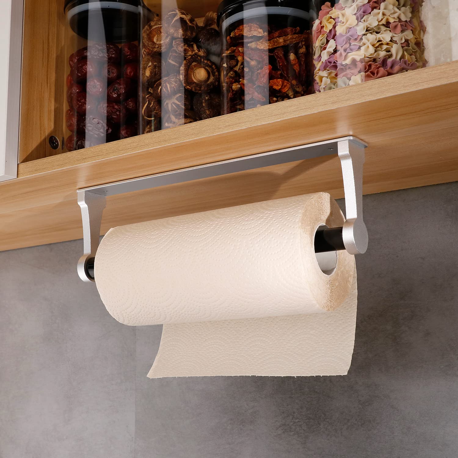 Kitchen Paper Holder Under Cabinet Screw Wall Mount Adhesive Paper Towel Holder Rectangle Silver V324-JWTPAPRACK-C8SIL