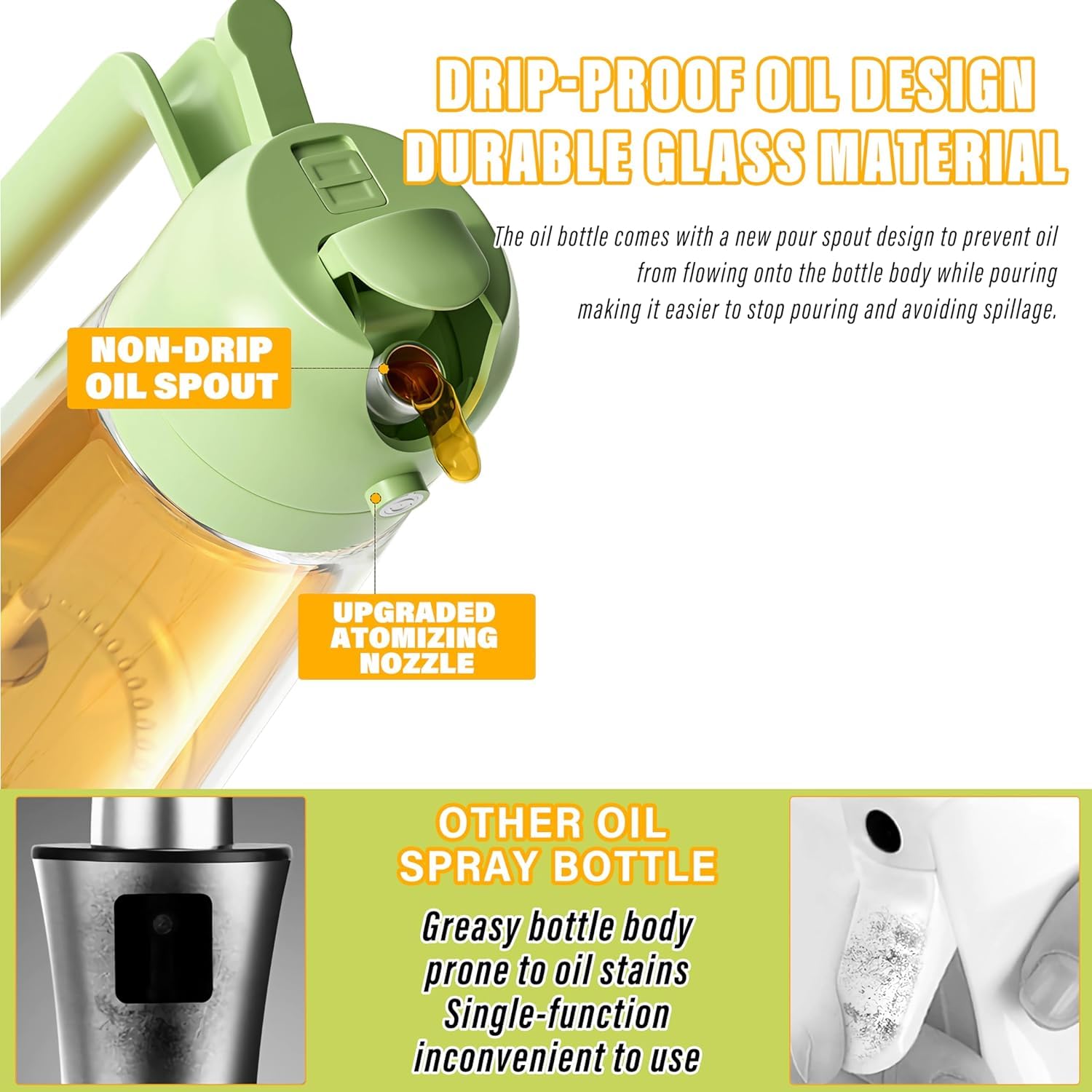 600ml 2 in 1 Glass Oil Sprayer Dispenser Kitchen Sprayz Cooking Baking Oil Bottle BBQ Spray Green V324-KI-OIBOTTLE-GR