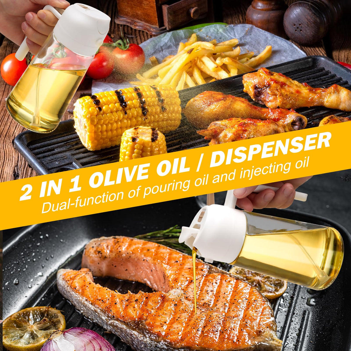 600ml 2 in 1 Glass Oil Sprayer Dispenser Kitchen Sprayz Cooking Baking Oil Bottle BBQ Spray White V324-KI-OIBOTTLE-WH