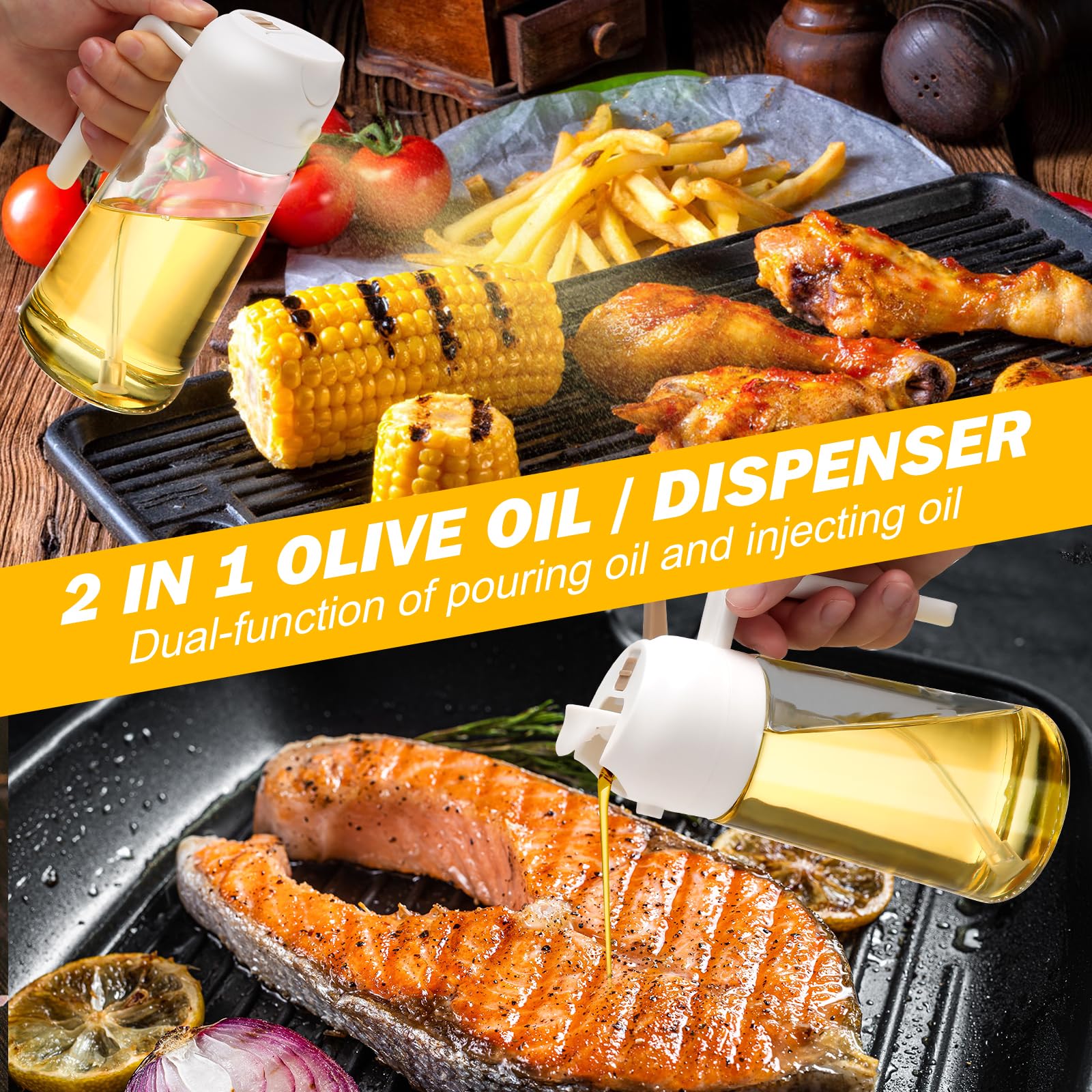 600ml 2 in 1 Glass Oil Sprayer Dispenser Kitchen Sprayz Cooking Baking Oil Bottle BBQ Spray White V324-KI-OIBOTTLE-WH