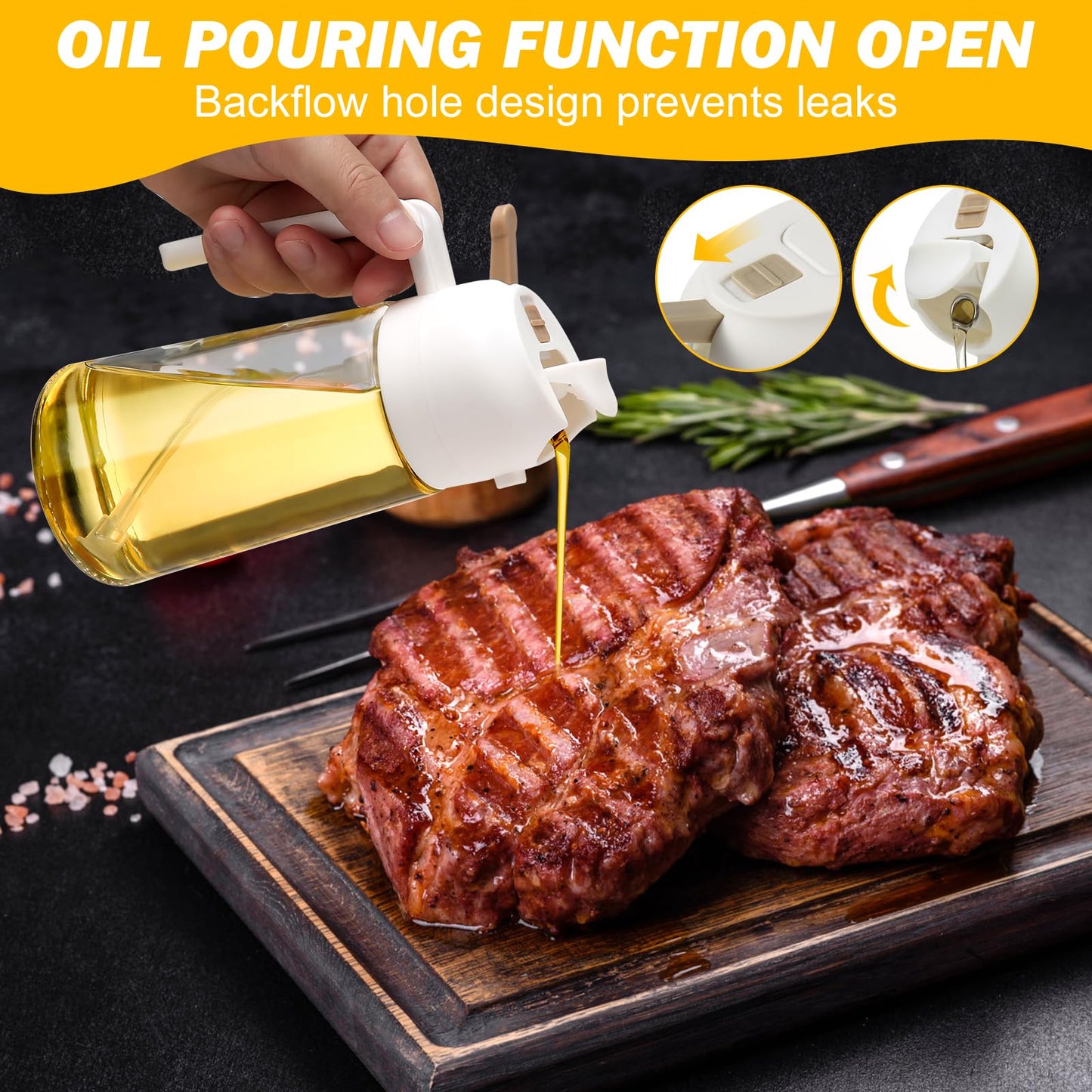600ml 2 in 1 Glass Oil Sprayer Dispenser Kitchen Sprayz Cooking Baking Oil Bottle BBQ Spray White V324-KI-OIBOTTLE-WH