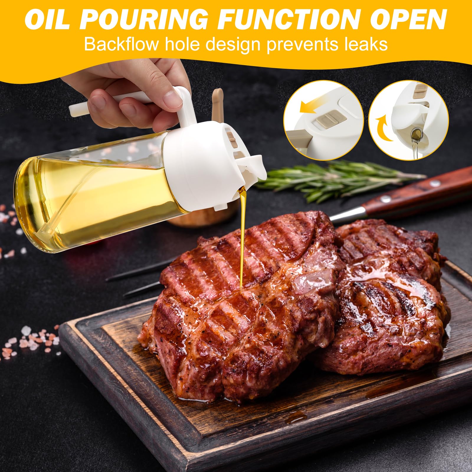 600ml 2 in 1 Glass Oil Sprayer Dispenser Kitchen Sprayz Cooking Baking Oil Bottle BBQ Spray White V324-KI-OIBOTTLE-WH