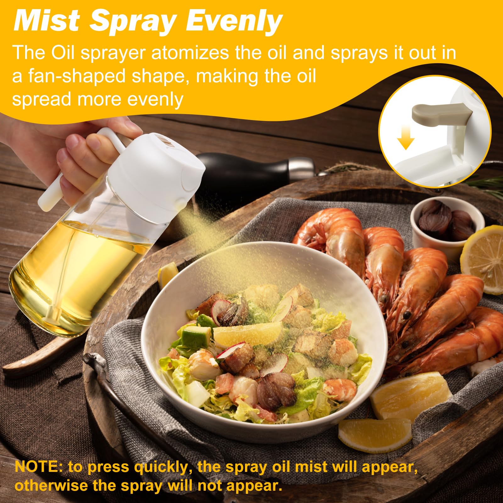 600ml 2 in 1 Glass Oil Sprayer Dispenser Kitchen Sprayz Cooking Baking Oil Bottle BBQ Spray White V324-KI-OIBOTTLE-WH