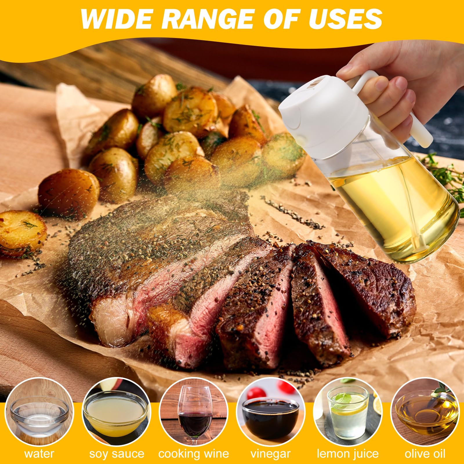 600ml 2 in 1 Glass Oil Sprayer Dispenser Kitchen Sprayz Cooking Baking Oil Bottle BBQ Spray White V324-KI-OIBOTTLE-WH