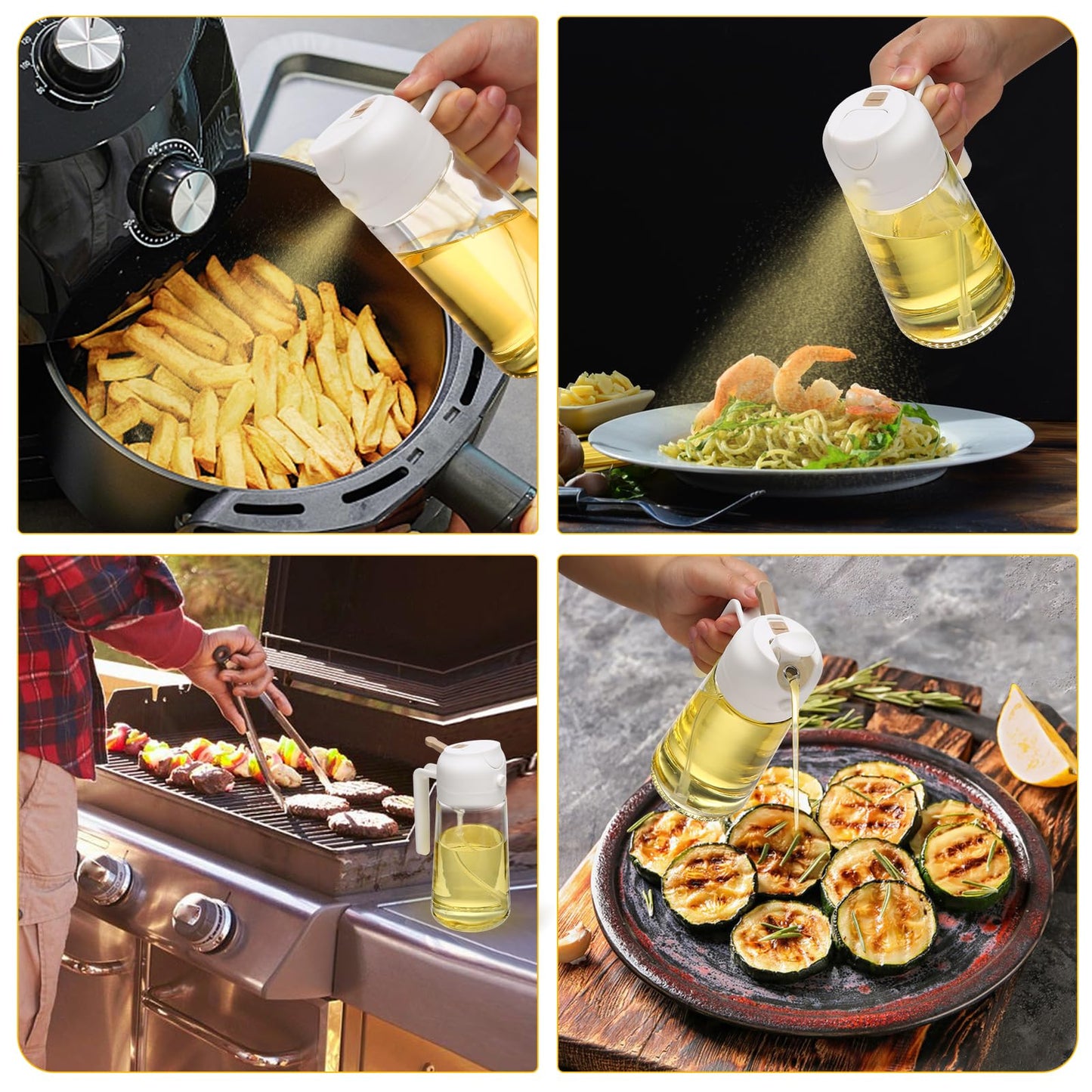 600ml 2 in 1 Glass Oil Sprayer Dispenser Kitchen Sprayz Cooking Baking Oil Bottle BBQ Spray White V324-KI-OIBOTTLE-WH