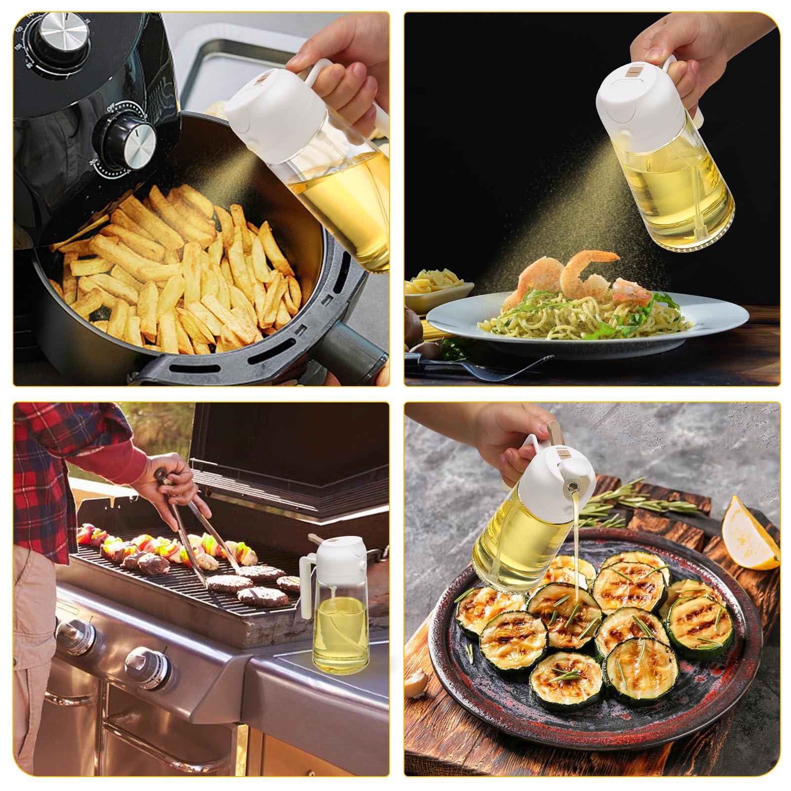 600ml 2 in 1 Glass Oil Sprayer Dispenser Kitchen Sprayz Cooking Baking Oil Bottle BBQ Spray White V324-KI-OIBOTTLE-WH