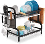 Dish Rack 2 Tier Dish Dryer Drainer Stainless Steel Dish Drying Rack Drip Trays Side Holder Kitchen Storage V324-KITRACK2L-39CM