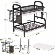 Dish Rack 2 Tier Dish Dryer Drainer Stainless Steel Dish Drying Rack Drip Trays Side Holder Kitchen Storage V324-KITRACK2L-39CM