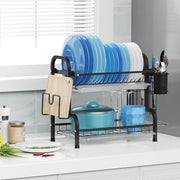 Dish Rack 2 Tier Dish Dryer Drainer Stainless Steel Dish Drying Rack Drip Trays Side Holder Kitchen Storage V324-KITRACK2L-39CM