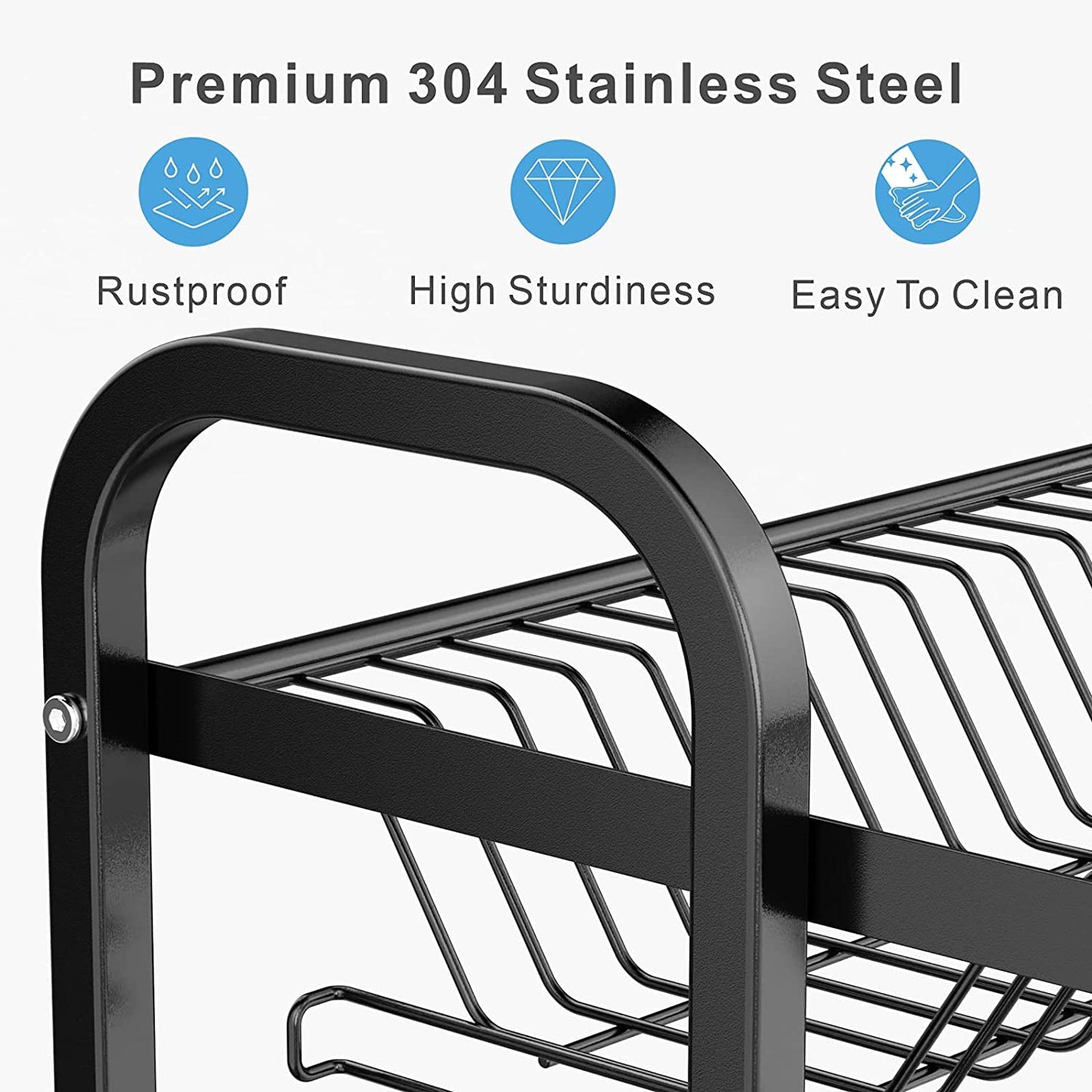 Dish Rack 2 Tier Dish Dryer Drainer Stainless Steel Dish Drying Rack Drip Trays Side Holder Kitchen Storage V324-KITRACK2L-39CM