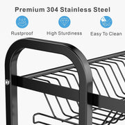 Dish Rack 2 Tier Dish Dryer Drainer Stainless Steel Dish Drying Rack Drip Trays Side Holder Kitchen Storage V324-KITRACK2L-39CM