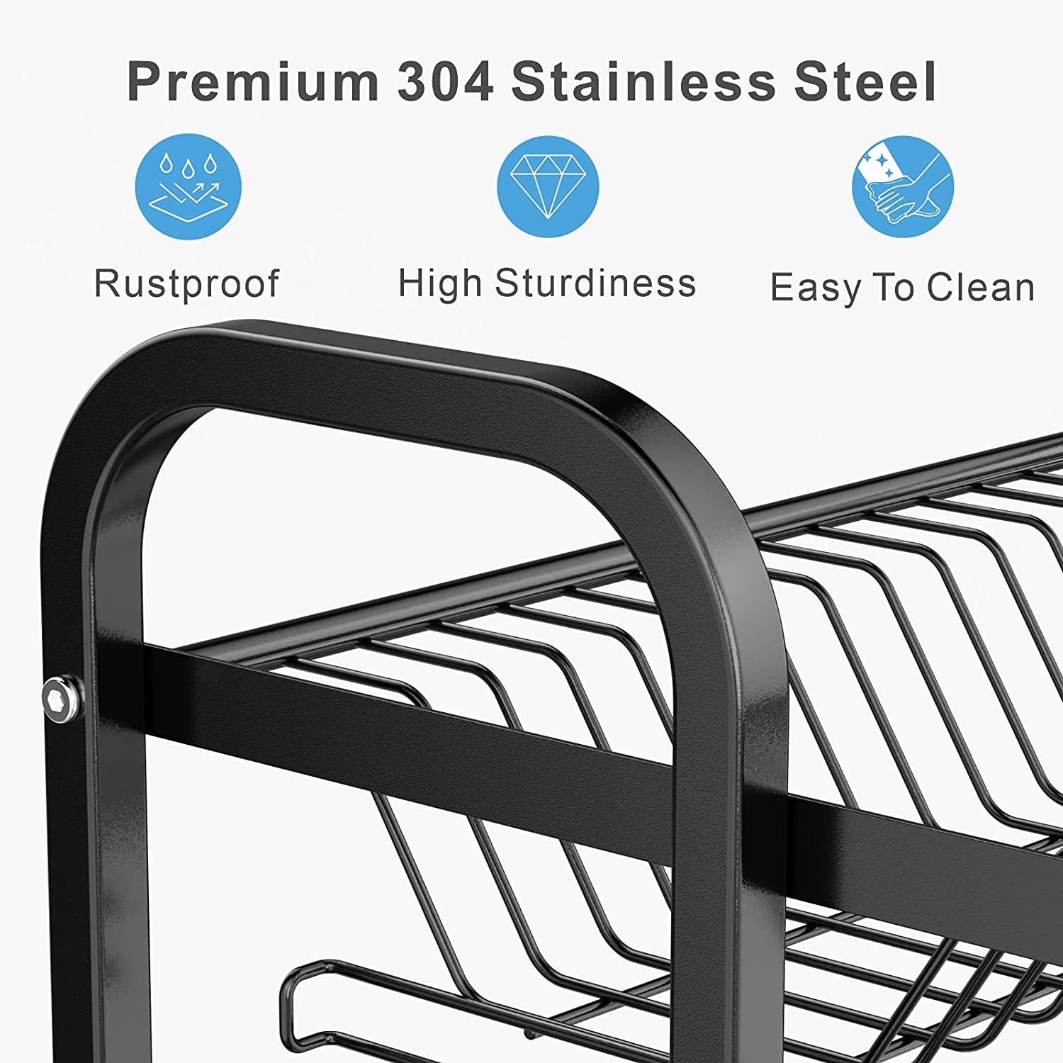 Dish Rack 2 Tier Dish Dryer Drainer Stainless Steel Dish Drying Rack Drip Trays Side Holder Kitchen Storage V324-KITRACK2L-39CM