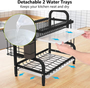 Dish Rack 2 Tier Dish Dryer Drainer Stainless Steel Dish Drying Rack Drip Trays Side Holder Kitchen Storage V324-KITRACK2L-39CM