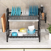 Dish Rack 2 Tier Dish Dryer Drainer Stainless Steel Dish Drying Rack Drip Trays Side Holder Kitchen Storage V324-KITRACK2L-39CM