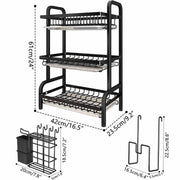 Dish Rack 3 Tier Dish Dryer Drainer Stainless Steel Dish Drying Rack Drip Trays Side Holder Kitchen Storage V324-KITRACK3L-61CM