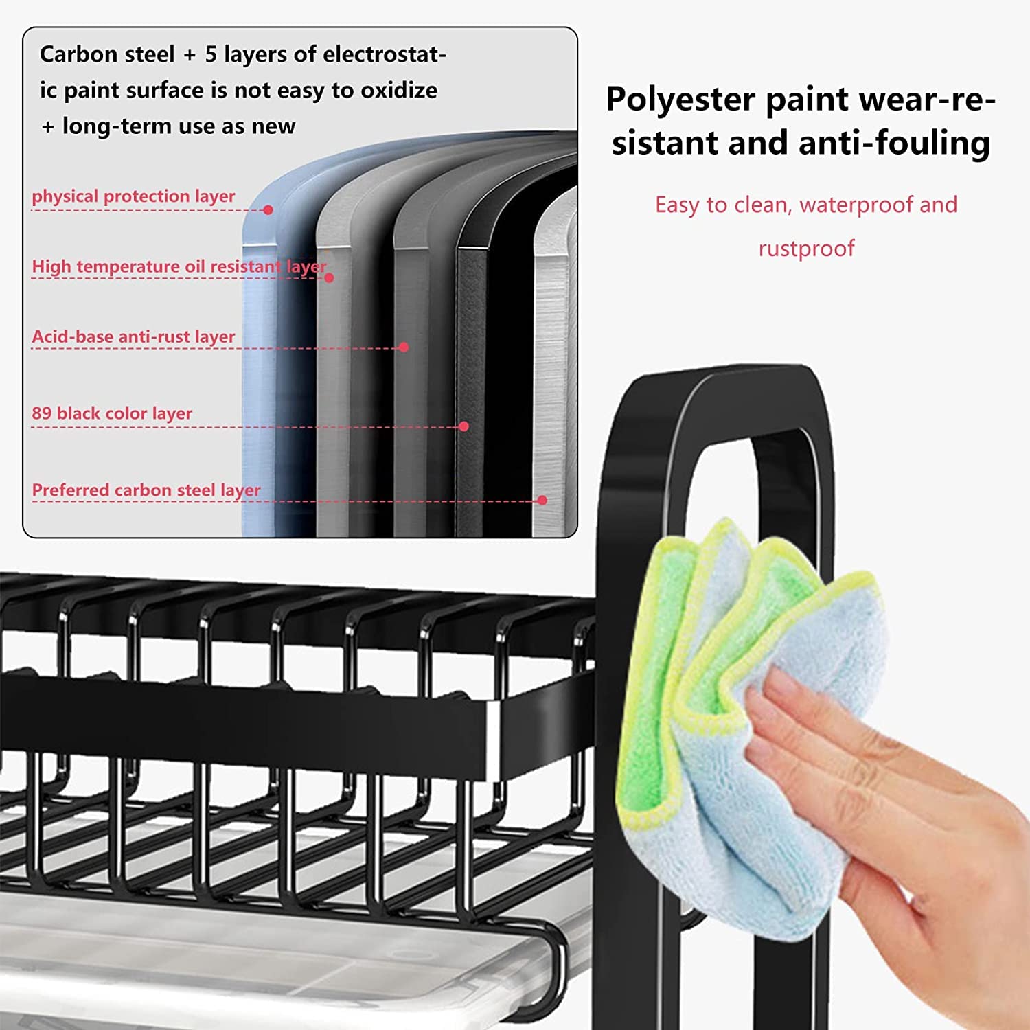 Dish Rack 3 Tier Dish Dryer Drainer Stainless Steel Dish Drying Rack Drip Trays Side Holder Kitchen Storage V324-KITRACK3L-61CM