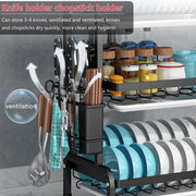 Dish Rack 3 Tier Dish Dryer Drainer Stainless Steel Dish Drying Rack Drip Trays Side Holder Kitchen Storage V324-KITRACK3L-61CM