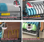 Dish Rack 3 Tier Dish Dryer Drainer Stainless Steel Dish Drying Rack Drip Trays Side Holder Kitchen Storage V324-KITRACK3L-61CM