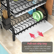 Dish Rack 3 Tier Dish Dryer Drainer Stainless Steel Dish Drying Rack Drip Trays Side Holder Kitchen Storage V324-KITRACK3L-61CM