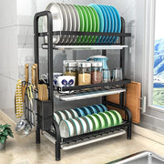 Dish Rack 3 Tier Dish Dryer Drainer Stainless Steel Dish Drying Rack Drip Trays Side Holder Kitchen Storage V324-KITRACK3L-61CM