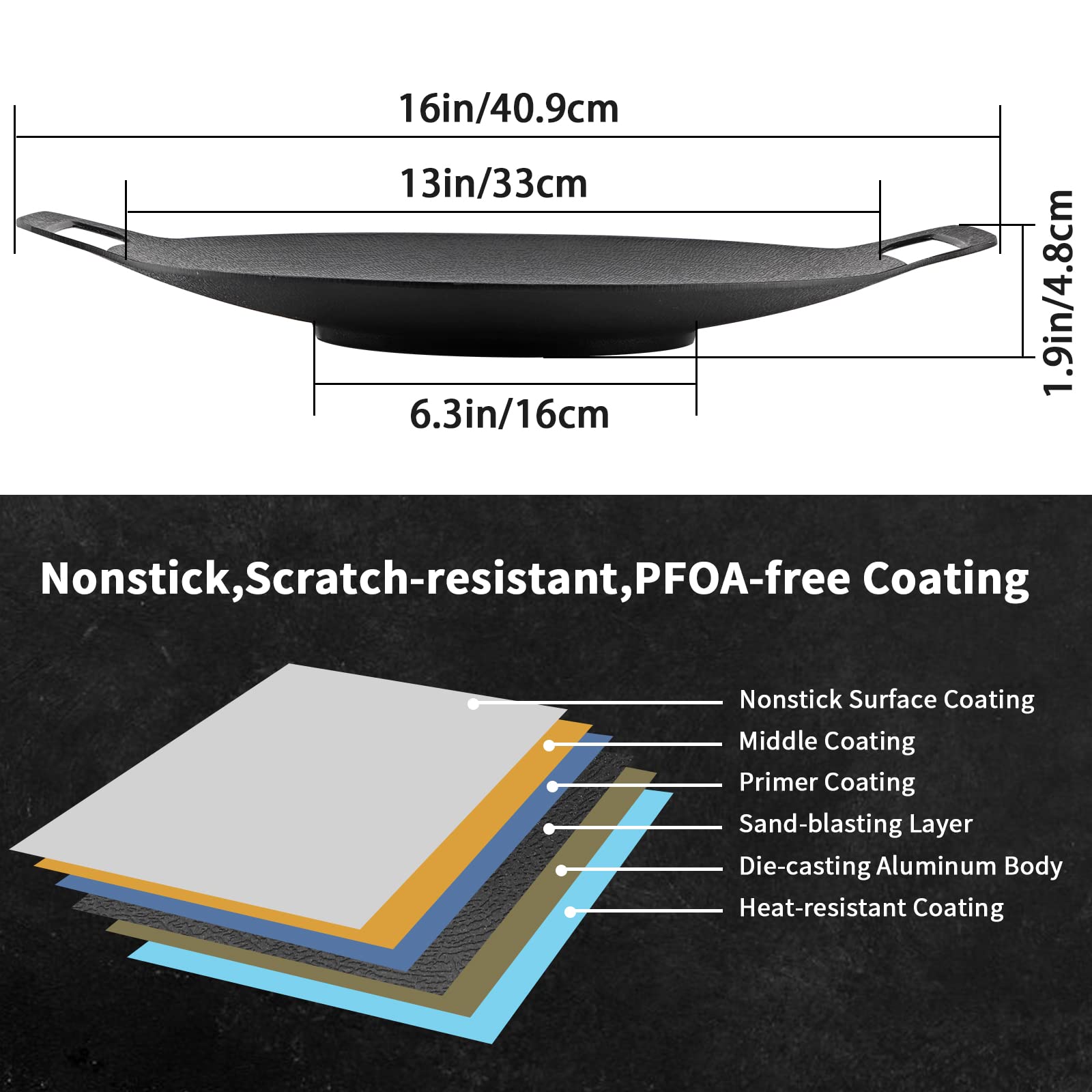 Korean Grill Pan Nonstick 6 Layer 40cm Round BBQ Griddle Indoor or Outdoor Cooking V324-KOBBPLATE