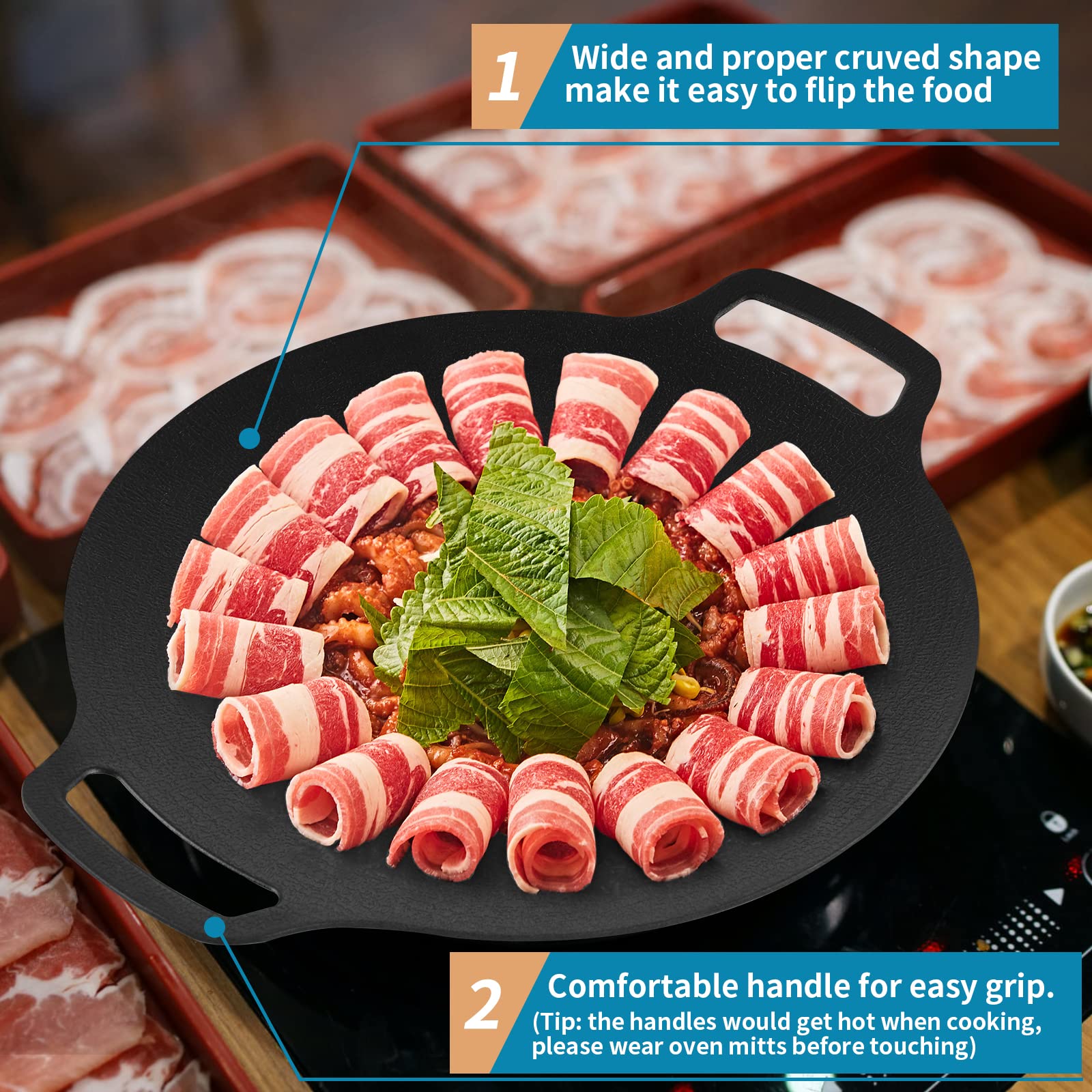 Korean Grill Pan Nonstick 6 Layer 40cm Round BBQ Griddle Indoor or Outdoor Cooking V324-KOBBPLATE