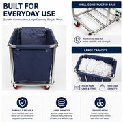 Commercial Laundry Trolley 90x65x80cm Large Capacity Linen Cart with 2 Swivel & 2 Fixed Wheels Navy V324-LT-906580-NV