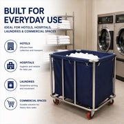 Commercial Laundry Trolley 90x65x80cm Large Capacity Linen Cart with 2 Swivel & 2 Fixed Wheels Navy V324-LT-906580-NV