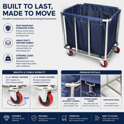 Commercial Laundry Trolley 90x65x80cm Large Capacity Linen Cart with 2 Swivel & 2 Fixed Wheels Navy V324-LT-906580-NV