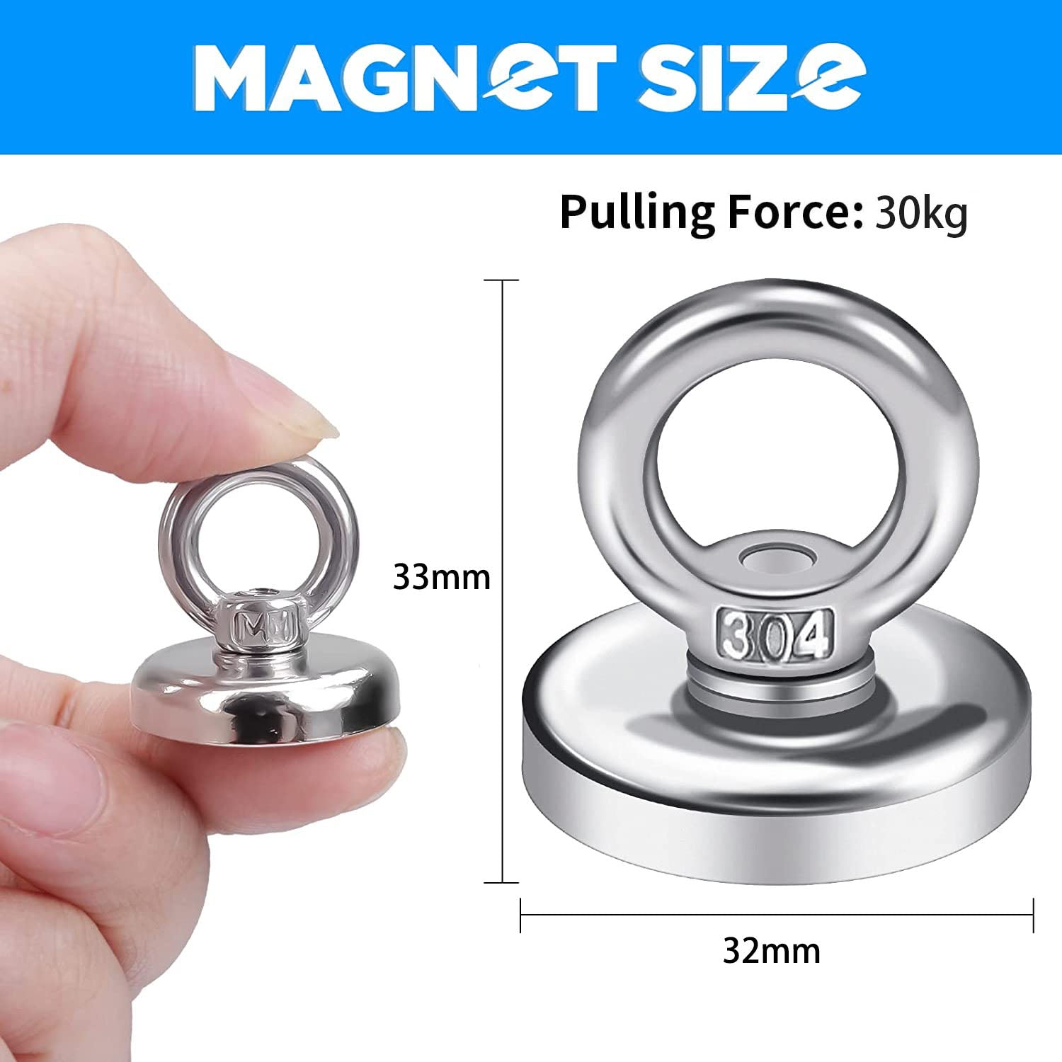 Heavy Duty Magnetic Hooks 30KG Countersunk Hole Eyebolt Kitchen, Office and Garage V324-MAG-D32